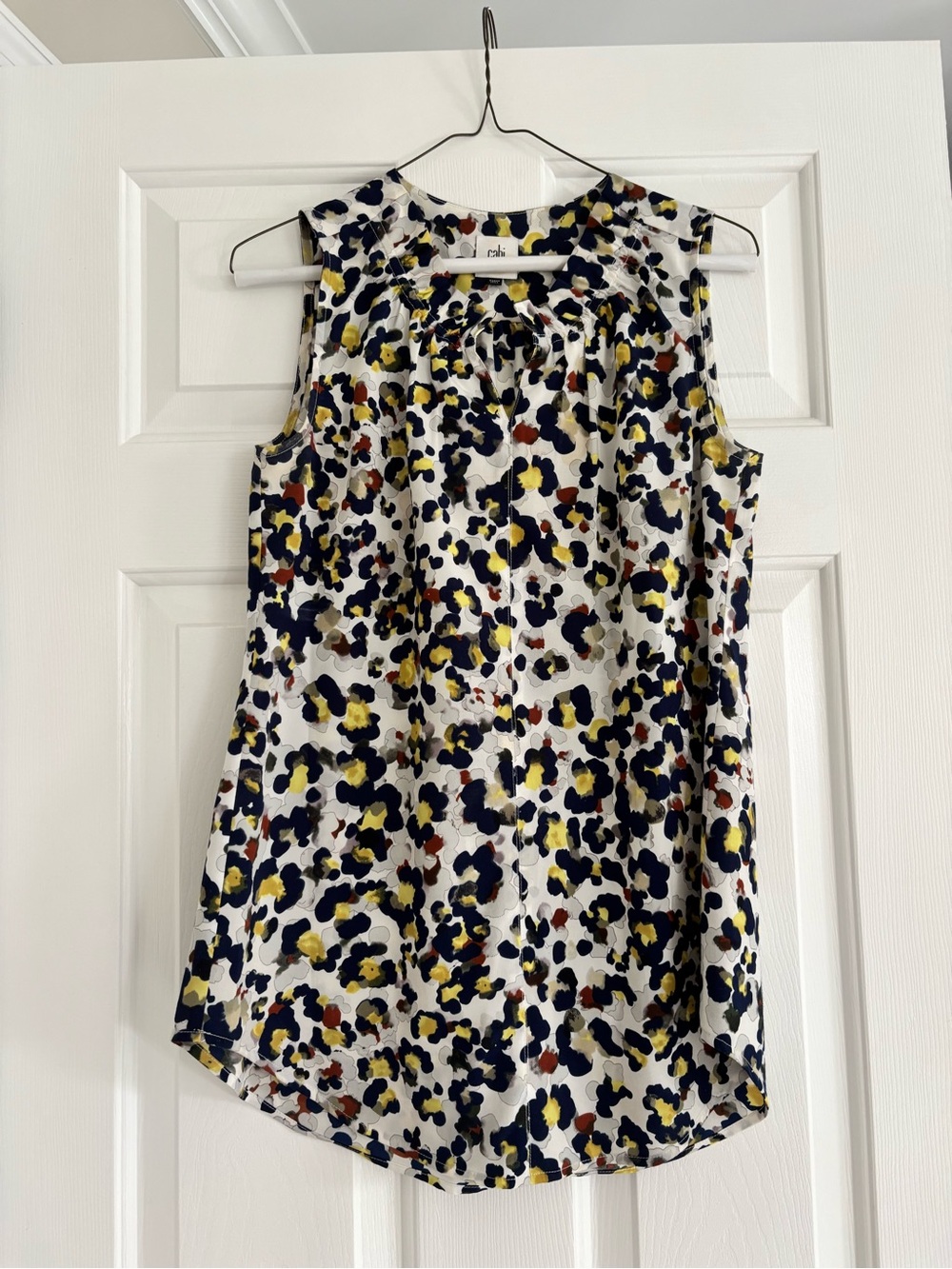 CAbi Navy, yellow & Rust Abstract Print Sleeveless Top